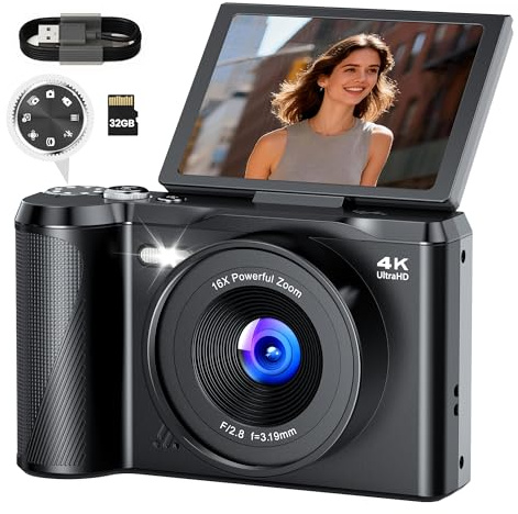 Appareil Photo Numérique 4K Digital: 56MP Appareils Numérique avec molette de Mode Écran Rabattable 180° - Camera pour Vlog avec Carte 32GB - pour Adolescents Débutants Adultes Enfant