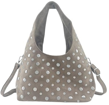 MODELISA - Bolso de Hombro Hobo con Tachuelas Diseño Moderno Estilo Casual para Mujer (Khaki)