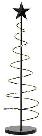 mucHome LED Spiral Weihnachtsbaum 60cm - mit 40 warmweiße LED - Lichterbaum Metall Schwarz mit Stern Spitze, batteriebetriebener Metallständer Weihnachten Advent Beleuchtung Tanne Spiral