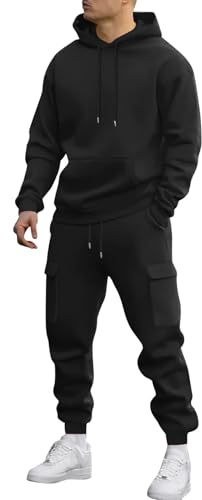 Generico Tuta Uomo Completa Elasticizzati Tuta da Ginnastica Uomo Jogging Maniche Lunghe Tute Streetwear Casual Felpa da Lavoro Comoda Baggy Invernale Running con Cappuccio Abbigliamento Nero XXL