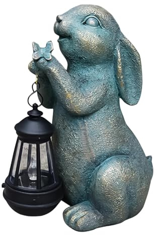 Solar-Hasenfigur, bezaubernde Tierstatue, Gartenskulptur aus Bronze, 13 x 21 x 27 cm, ökologische beleuchtete Dekoration, elegant, saisonal, aus Kunstharz