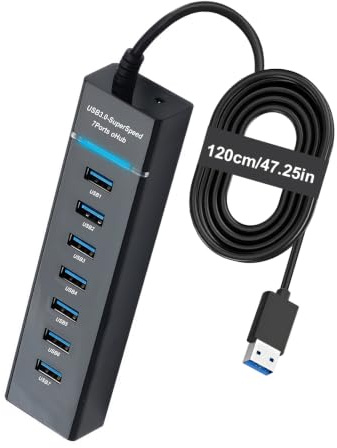 Hub USB 3.0 2.0 Alimentado 7 Puertos con 120cm Cable Concentrador USB Múltiple Divisor USB Hub Adaptador multipuerto 5V 3A 5Gbps para PC, Laptop, MacBook, Mouse, Teclado, U-Disk