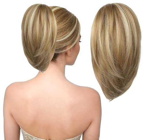 Haarteile für Dünnes Haar | Kurze Glatte Haarteile zum Einklipsen | Haarverlängerung mit Nach Innen Gewelltem Haarteile | Haarteil Blond für Aschblondes Haar mit Highlights