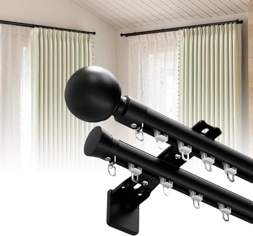 Guida Doppia per Tendaggi con Rullini, Bastoni per Tende Moderni per Tenda e Velatura, Binario per Tende Arricciate in Alluminio per Soggiorno Camera da Letto(Black,1.9m)