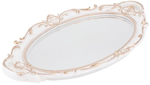 Tofficu Plateau Miroir Ovale Vintage pour Bijoux et Maquillage Organisateur Décoratif Multifonction avec Poignées Latérales Plateau de Service pour Maison et Fête