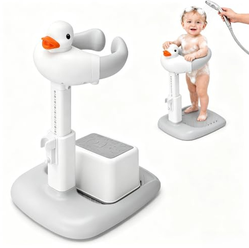 Baby Dusche Ständer mit Ein kleiner Hocker, Höhenverstellbar 45–63cm, Baby Shower Stand Support mit AntiRutsch-Basis, Anstelle eines Badewannensitzes baby–zum Baden, Windelwechseln