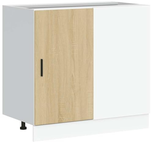 PUGYNBK Mobiletto da cucina Lyon in rovere Sonoma in legno con piedini regolabili e anta per tenere in ordine il lavandino