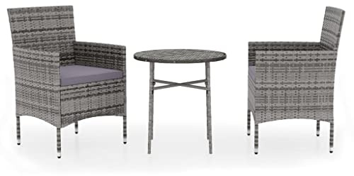 XHNIFBN 3-TLG. Garten-Essgruppe, Poly Rattan Bistro-Set, Balkonmöbel Set bestehend aus 2 Stühlen und Beistelltisch, Sitzgruppe für Terrasse und Garten, Inkl. Sitzpolster, Grau