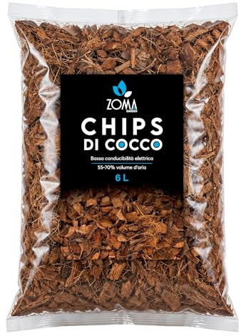 Zoma Chips Di Cocco Per Piante, Fibra Di Cocco Per Piante Specifica Per Aerazione e Drenaggio Ultra Lavata Bassa Conducibilità Elettrica (6 Litri)