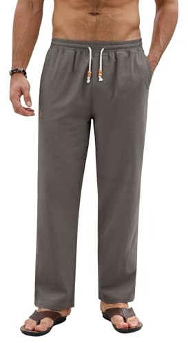 heekpek Pantalones Hombre Algodon Largos y Ligeros Verano Casual Pantalón | Cintura Elástica, con Cordón Ajustable y Bolsillos, para Vacaciones Playa Uso Diario