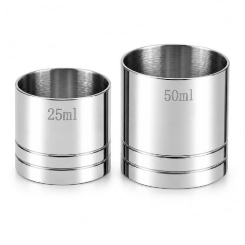 2 PCS Shot Measure 25ml and 50ml, Stainless Steel Double Measuring Cup with Clear Engraved Volume Markings, Practical Bar Accessory for Household Home Bars, Essential Beverage Tool