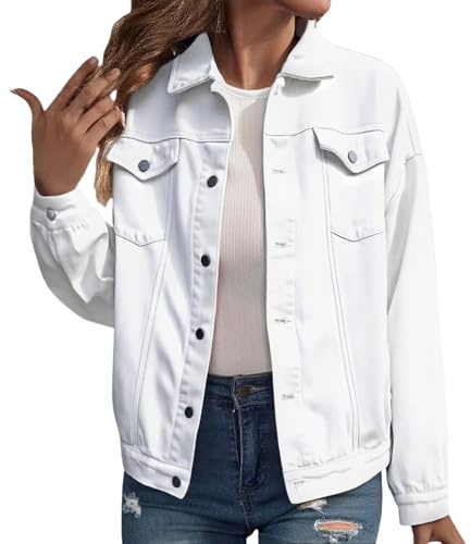 Vardaglig denimjacka för kvinnor med knappar klassisk jeanskappa | Klassisk denimjacka med knappar framtill och avslappnad passform.