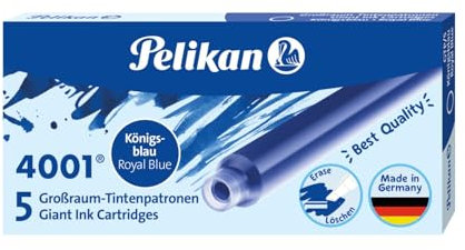 Pelikan 310748 Großraum-Tintenpatrone 4001, königsblau, 5 Patronen in Faltschachtel