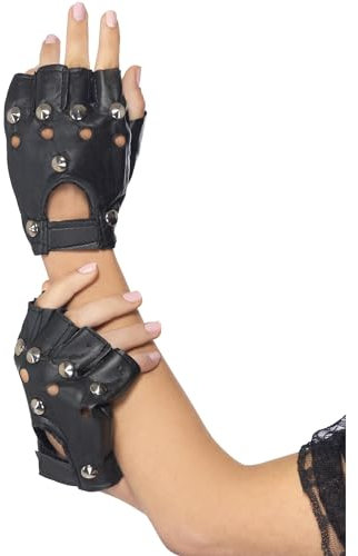 Smiffys Punk Handschuhe, Schwarz, mit Nieten Halloween