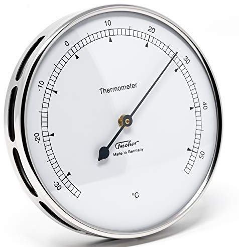 Fischer 117.01 - Thermometer für innen und außen - 103mm Bimetall-Thermometer aus Edelstahl Made in Germany – silber