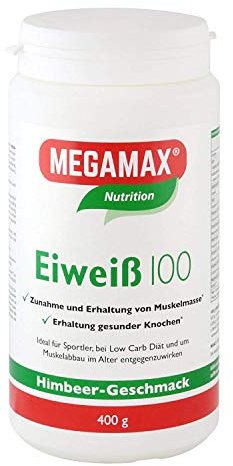 Megamax Eiweiss Himbeere 400 g | Molkenprotein + Milcheiweiß Für Muskelaufbau ,Diaet | 2k-Eiweiss ideal zum Backen | hochwertiges Low Carb Eiweiß-Shake | aspartamfrei Eiweiß-pulver mit Aminosäuren