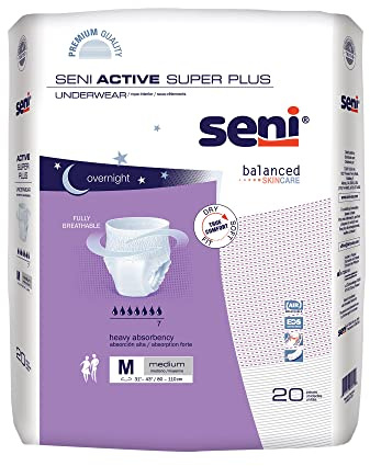 Seni Active Super Plus Unisex Adult Incontinence Underwear, Heavy Absorbency, Pull On Disposable Overnight Underwear for Men & Women (Medium, 80, Count)