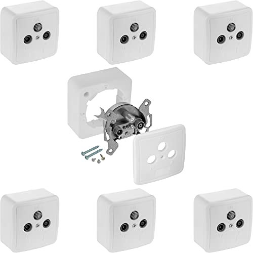 Poppstar 7x 3-Port Universal Satellite Terminal Wall Plate/SAT Wall Socket (1x CATV (cable TV), 1x SAT, 1x radio), surface-/flush-mounted, white