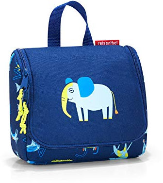 reisenthel toiletbag S Kids IO4066 ABC Friends Blue Kulturbeutel f?r Kinder mit 1,5l Volumen Aufklappbar mit Haken zum Aufh?ngen Mit Namensschild innen B 18,5 x H 16 x T 7 cm