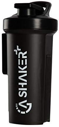 GA Shaker+® 2.0 Die 7in1 Original Trinkflasche/Wasserflasche mit Protein Shaker Funktion, 1L (Schwarz)