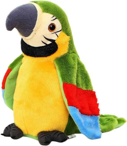 FakeFace Lustiges Sprechender Papagei Nachsprechendes Plüschtier Wiederholenfunktion Kuscheltiere mit den Flügeln winken, Plüschvogel, Talking Plüsch Spielzeug für Kinder,GRÜN