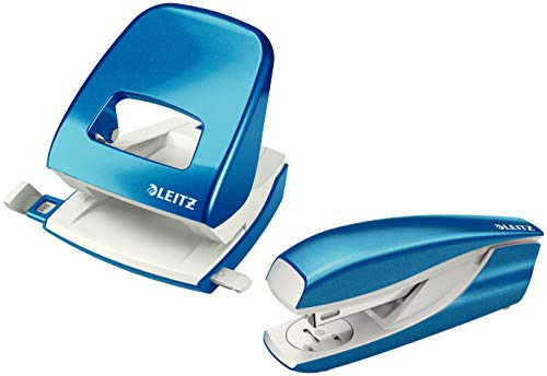 Leitz 50081036 Locher (30 Blatt, Anschlagschiene mit Formatvorgaben, Metall, WOW) metallic blau (Locher + Heftgerät)