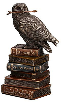 Veronese Design Zauberstab, Schnee-Eule auf Buchstapel, kaltgegossenes Harz, Bronze-Finish, 14 cm