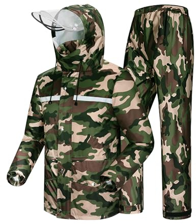 Coutyuyi Herren Damen Regenanzug Wasserdichter Reflektierender Regenmantel | Regenjacke und -hose, Transparente Doppelvisier-Maske, Wasserdichter Reißverschluss, Winddicht, für Arbeit, Wandern, Fahrrad