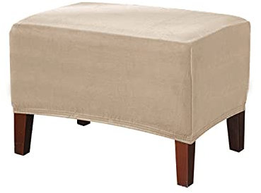 Bezug für Fußhocker Sitzhocker Elastisch Husse für Sofa Fußbank Überzug für Rechteckiger Hocker Fußschemel Schonbezug Waschbar Dekorative (Sandfarbe)