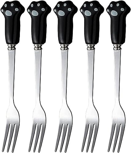 AKOAK 5 Pcs Fruit Fork, Stainless Steel Dessert Fork, Cute Cat Claw Cake Fork for Salads, Desserts, Coffee, Cocktails, Espresso Cutlery, Great kitchen Accessories for Wedding Parties