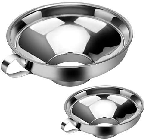 Embudos Mermelada de Acero Inoxidable 2 Piezas Embudo de Boca Ancha, Set de Embudos de Cocina con Mango, para El Transporte de Líquidos Aceites Polvos Frijoles (grandes y Pequeños)