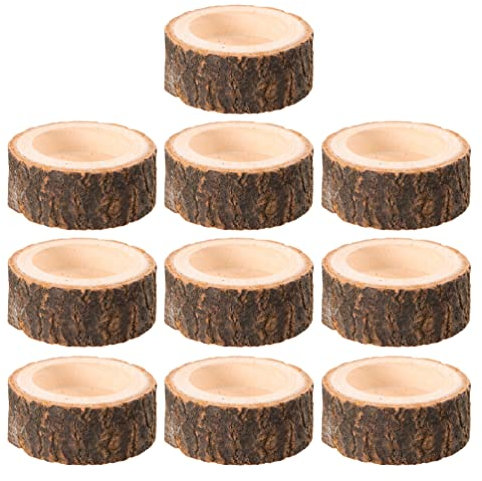 jojofuny 10pcs Rustic Wooden Stake Candle Holder Wood Votive Tealight Holder for Home Decor Table Centerpieces Wedding Party
