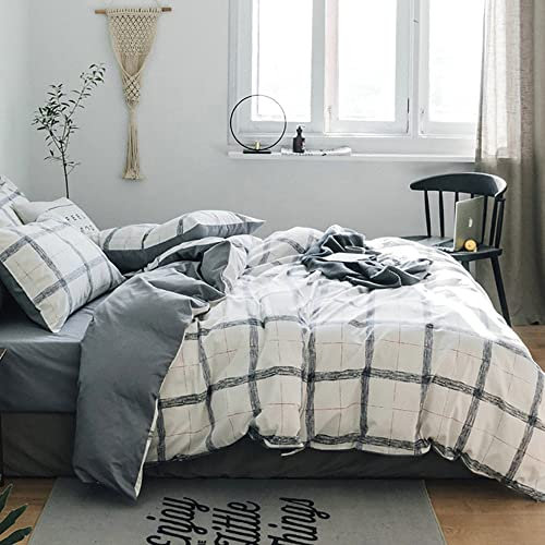 AShanlan Bettwäsche Kariert Schwarz Weiß 155x220 2 Teilig Microfaser Modern Karomuster Grau Weiß Wendebettwäsche Set mit Kissenbezug 80x80 cm Reißverschluss