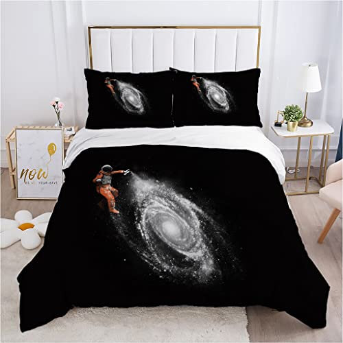 ZZXHG Bettwäsche 135x200 Mikrofaser 2teilig Astronaut Im Schwarzen Weltraum, Bettbezug Set mit 80x80 Kissenbezüge, Kinderbettwäsche Für Einzelbett, Atmungsaktiv Bettbezüge mit Reißverschluss