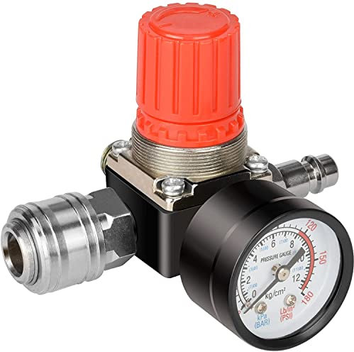 Nutmanel Regolatore di pressione da 1/4 Interruttore del compressore d'aria Riduttore di pressione a 4 fori- Regolatore di pressione dell'aria compressa con manometro