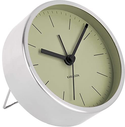 Karlsson [MM04] Alarm Clock Minimal Olive Green, Nickel case D. 10cm, Excl. 1AA Batty, Design A. Breeveld