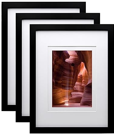 EGOFINE 12x9 Photo Frames Black Set of 3, Wood Picture Frames for Photos 8x6 with Mat or 12x9 without Mat, Tabletop and Wall Mounting Display