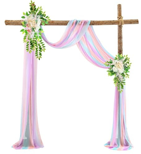 PTNKUIIY Querbehang Freihanddeko,Transparentem Voile Hochzeitsbogen Hochzeit Vorhang Deko Dekoschals Tüll Chiffon Foto Hintergrund Vorhangschal für Fotografie Party Geburtstag Taufe 75 * 400cm,Bunt