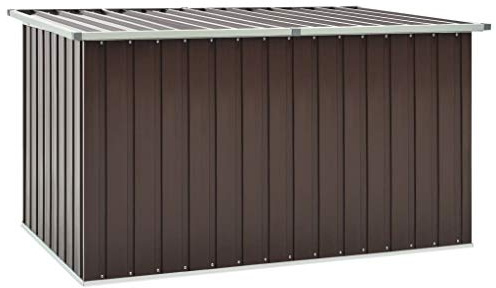 FIRBNUS Caja con tapa, 171 x 99 x 93 cm, caja de jardín con tapa abatible, caja de almacenamiento, caja de cojines, caja de jardín, caja de almacenamiento, armario de jardín, acero galvanizado, marrón