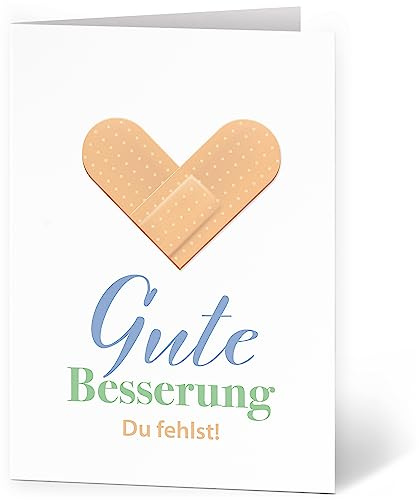 Grußkarte XXL (A4) Gute Besserung Pflaster Herz mit Umschlag Klappkarte Krank Krankenhaus Extra Groß Maxi Genesungskarte