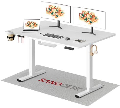 SANODESK QS+ 140 x 60 cm Escritorio Elevable Eléctrico con Tablero Escritorio Regulable en Altura Eléctrico Telescópico Bidireccional con Control de Memoria y Tecnología Anticolisión (Blanco)