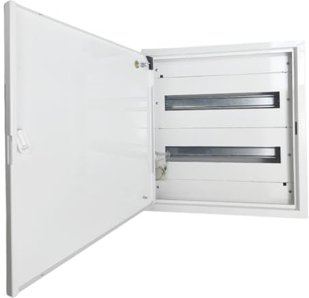 Doktorvolt Verteilerkasten Aufputz Verteiler Sicherungskasten Verteilerschrank Gehäuse aus Metall Aufputzverteiler 36 Module 2-reihig mit Tür Weiß IP30 IK07 für Installation im Haus
