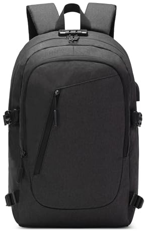 DEEVORCA Backpack Mens Anti Theft Water-Resistant Rucksack 17.3 inch Laptop Bag with USB Charging Port and Lock Daypack for Business Work Travel Commute Camping Causal Men Knapsack Black