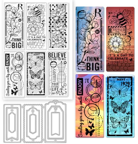 GLOBLELAND Frühling Retro-Blumen Silikon-Stempel Und Etiketten-Stanzformen-Set Vintage-Schmetterling Baum Des Lebens Klare Stempel Blumen-Bienen-Text DIY-Scrapbooking