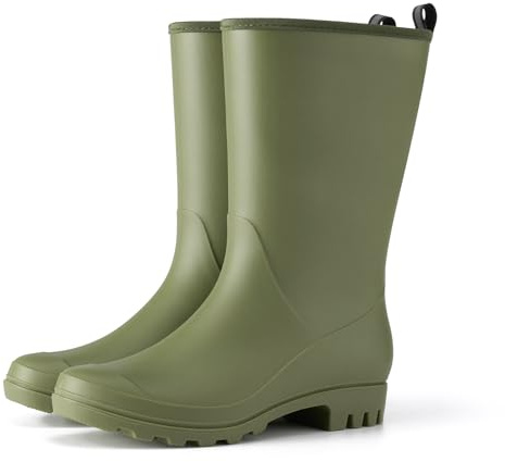 HISEA Women Rubber Boots Waterproof Wide Calf Rain Boots Mid-Calf PVC Rubber Rain Boot Matte Surface Seamless Mid Height Rain Shoes for Women's Rain Footwear Outdoor Garden Work Walking