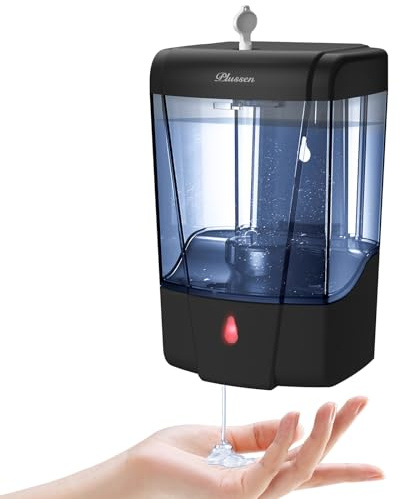 PLUSSEN Soap Dispenser Wall Mount, Automatic Hand Sanitizer Dispenser 600ml Gel n Liquid Touchless Commercial Wall Soap Dispenser for Bathroom,Black-600ml