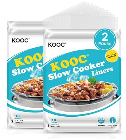 KOOC 20 Count Slow Cooker Liners, Fits 1–2 Qt Pots, 10 x 13 Small Size | BPA-Free, Durable Nylon Blend, Leakproof Design, Disposable Cooking Bags, Heat Resistant Up to 400°F, for Small Pots