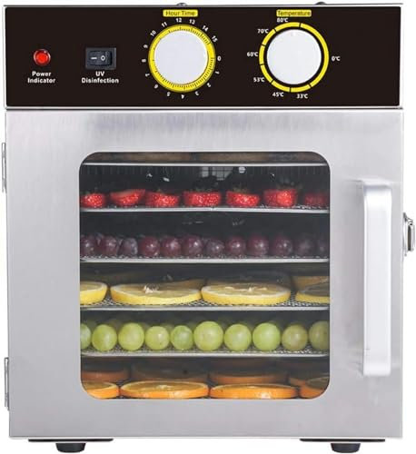 XENITE Deshidratador de Alimentos de Acero Inoxidable, 6 bandejas, deshidratador de Aperitivos para Mascotas, Frutas, Verduras, Hierbas, Carne, máquina de Secado