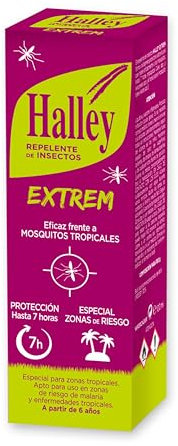 HALLEY – EXTREM Repelente de Insectos | Para Zonas Tropicales de Alto Riesgo | Eficacia Hasta 7 Horas. Eficaz frente a Mosquito Tigre y Mosquitos Tropicales | Protección con IR3535 30% | 6 Años +