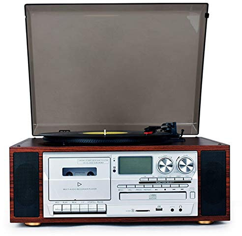 Platine Vinyle Bluetooth avec Haut-Parleur stéréo, Lecture Disque Vinyle, Bras Automatique/Lecture Bande/Lecture CD/Lecture USB/SD/Lecture Radio